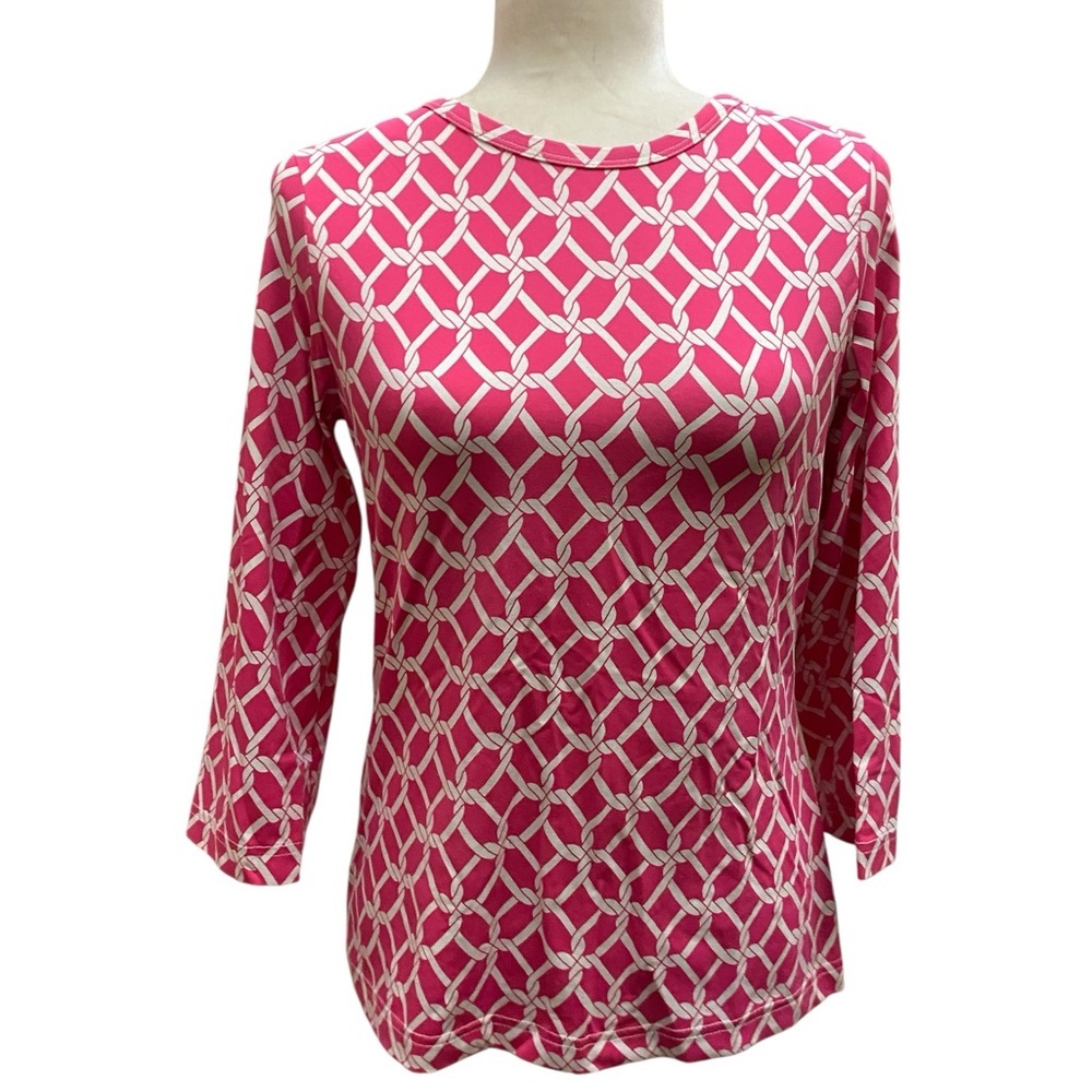 Barbara Gerwit Country Club Preppy Pink Top Size Medium Stretch Travel Resort